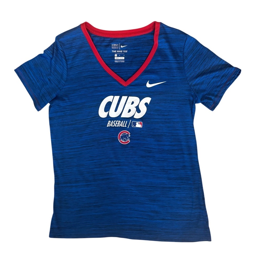 Nike‎ Chicago Cubs Dri-FIT V-Neck T-Shirt Womens Medium Blue Space Dye MLB Tee